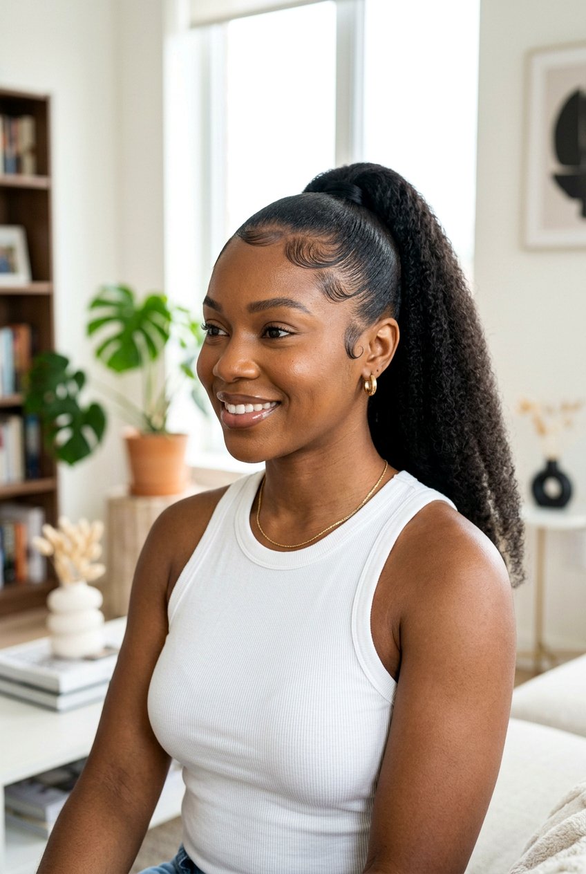 High Sleek Ponytail On Natural Hair - 20 slick back ponytail for natural hair - 20 slick back ponytail for natural hair