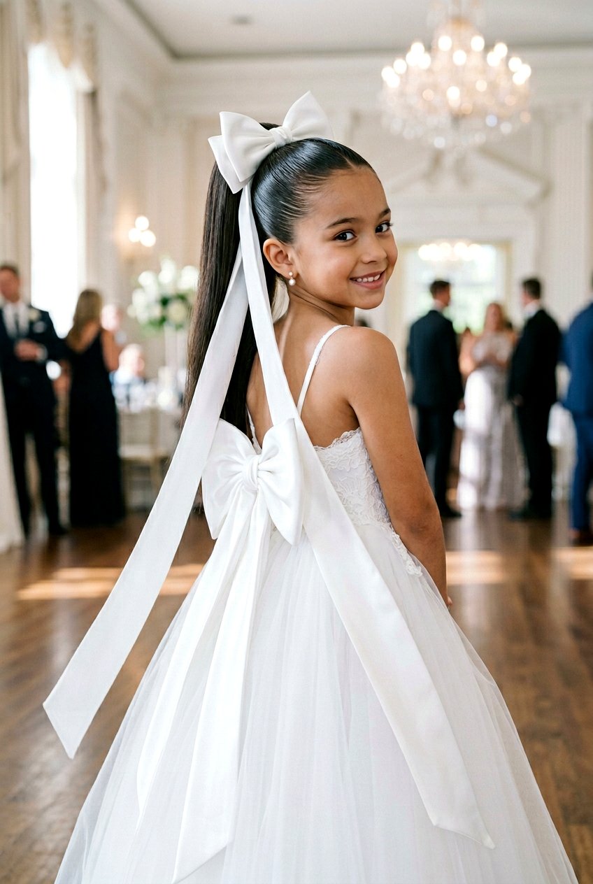 High Sleek Ponytail With Extra Long Ribbon Bow - 20 little girls ponytail with ribbon bow - 20 little girls ponytail with ribbon bow