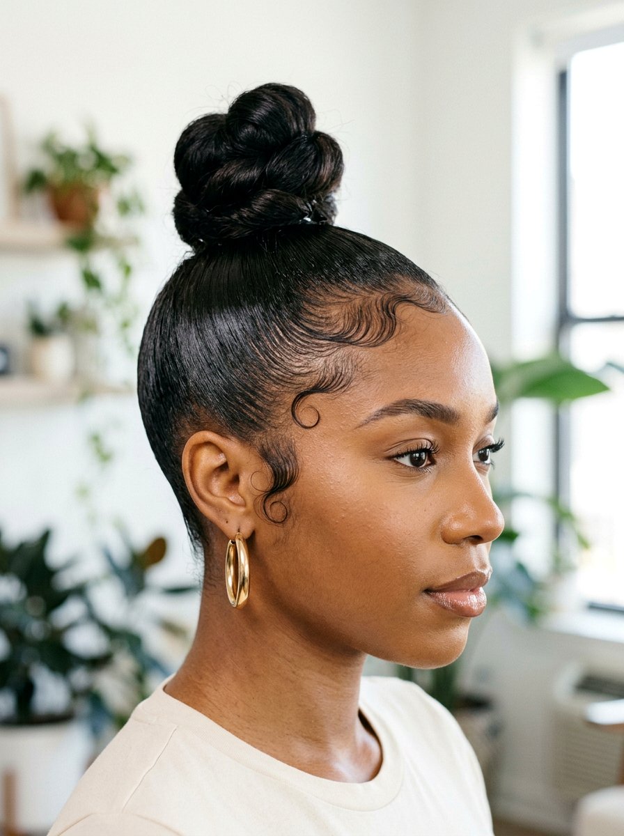 High Slick Back Bun With Baby Hairs - 20 slick back bun for black women - 20 slick back bun for black women