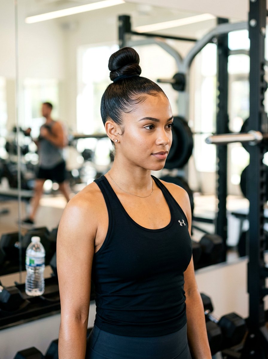 High Slick Bun For Gym - 20 gym hairstyle with slick bun - 20 gym hairstyle with slick bun