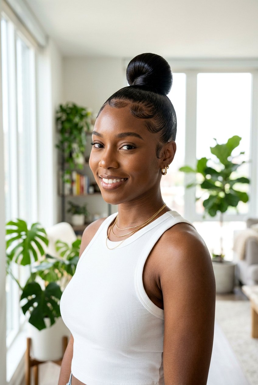 High Slick Bun With Polished Edges - 20 clean girl slick bun - 20 clean girl slick bun