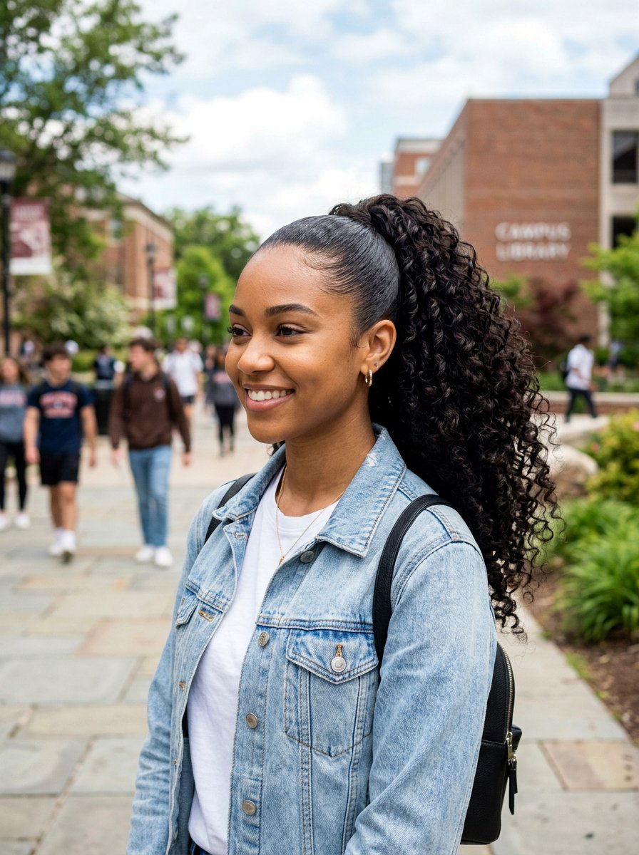 High Slick Ponytail With Curly Ends - 20 college girls slick ponytail hairstyle - 20 college girls slick ponytail hairstyle
