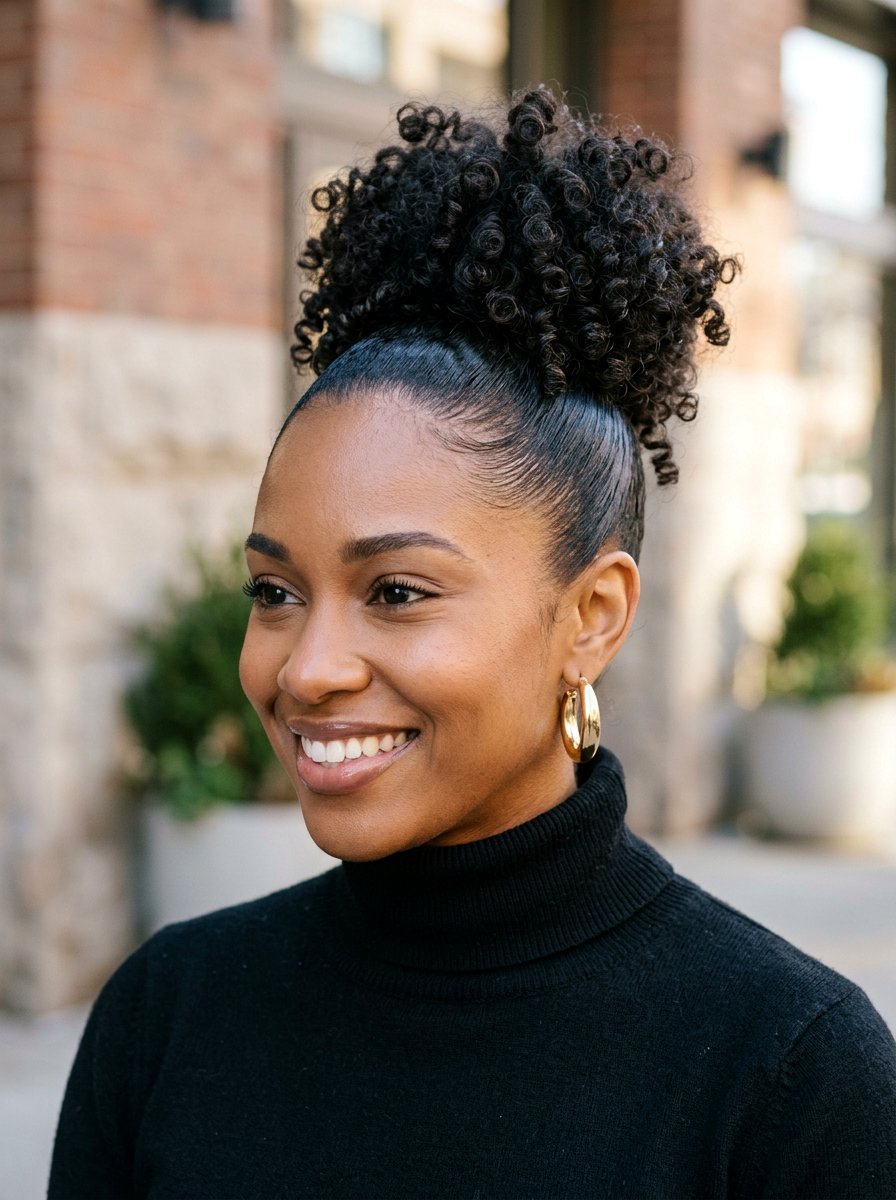 High Slicked Back Curly Bun - 20 slicked back curly bun hairstyle - 20 slicked back curly bun hairstyle