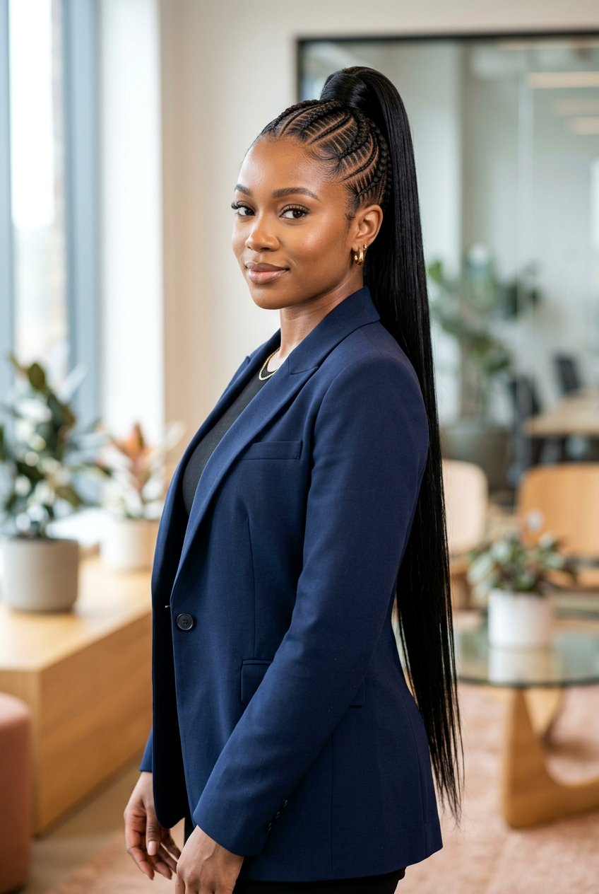 High Stitch Braid Ponytail With Weave - 20 cornrows into ponytail with weave - 20 cornrows into ponytail with weave