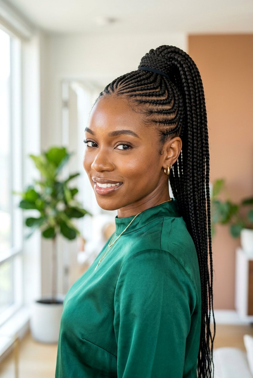 High Stitch Braids Ponytail - 20 stitch braids with ponytail - 20 stitch braids with ponytail