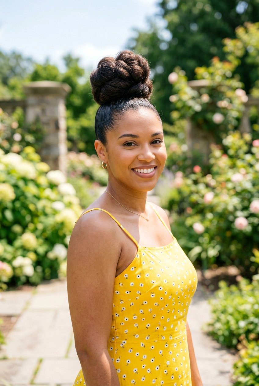 High Top Knot - 20 travel hairstyle for shoulder length hair - 20 travel hairstyle for shoulder length hair