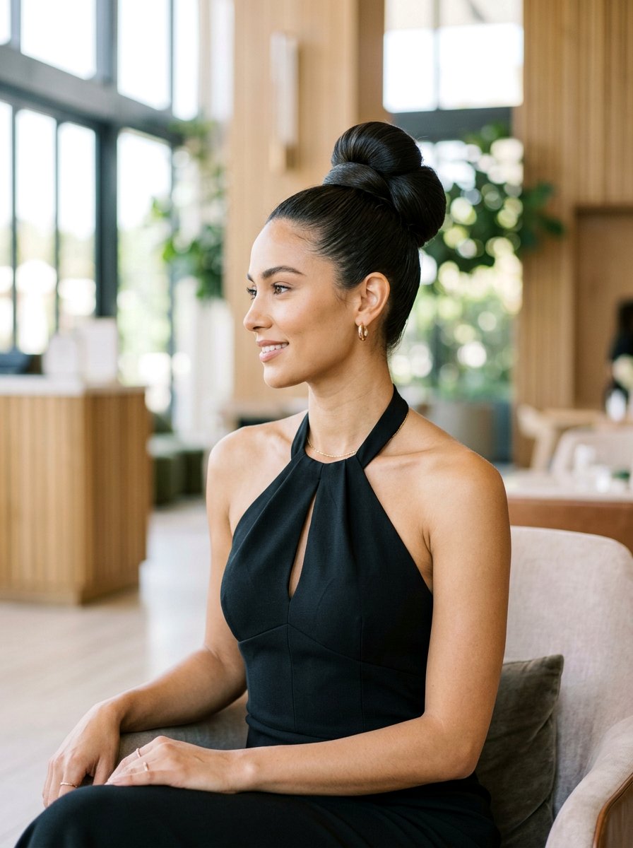 High Top Knot Bun - 20 prom hairstyles for thick long hair - 20 prom hairstyles for thick long hair