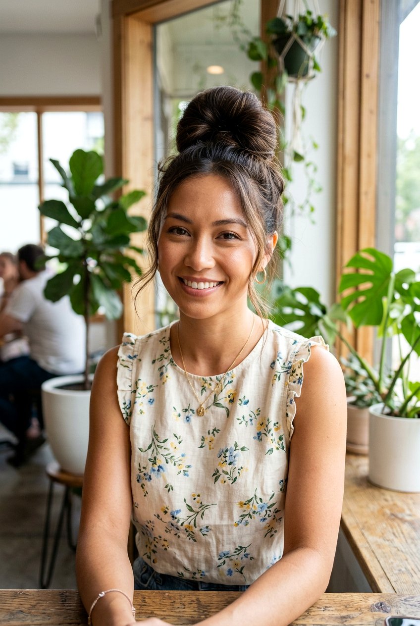 High Top Knot For Spring - 20 spring hairstyles for women - 20 spring hairstyles for women