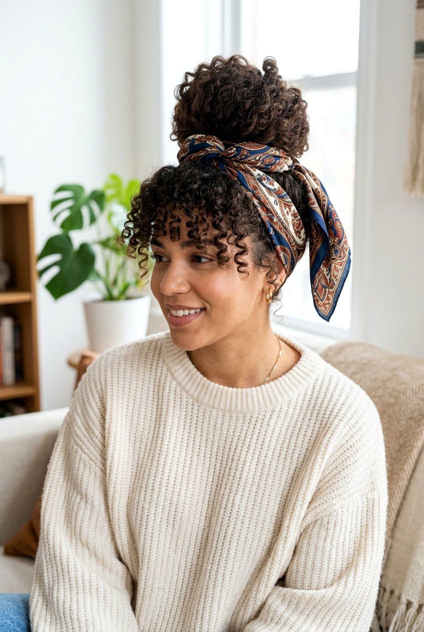 High Top Knot - 20 airplane hairstyle for curly hair - 20 airplane hairstyle for curly hair