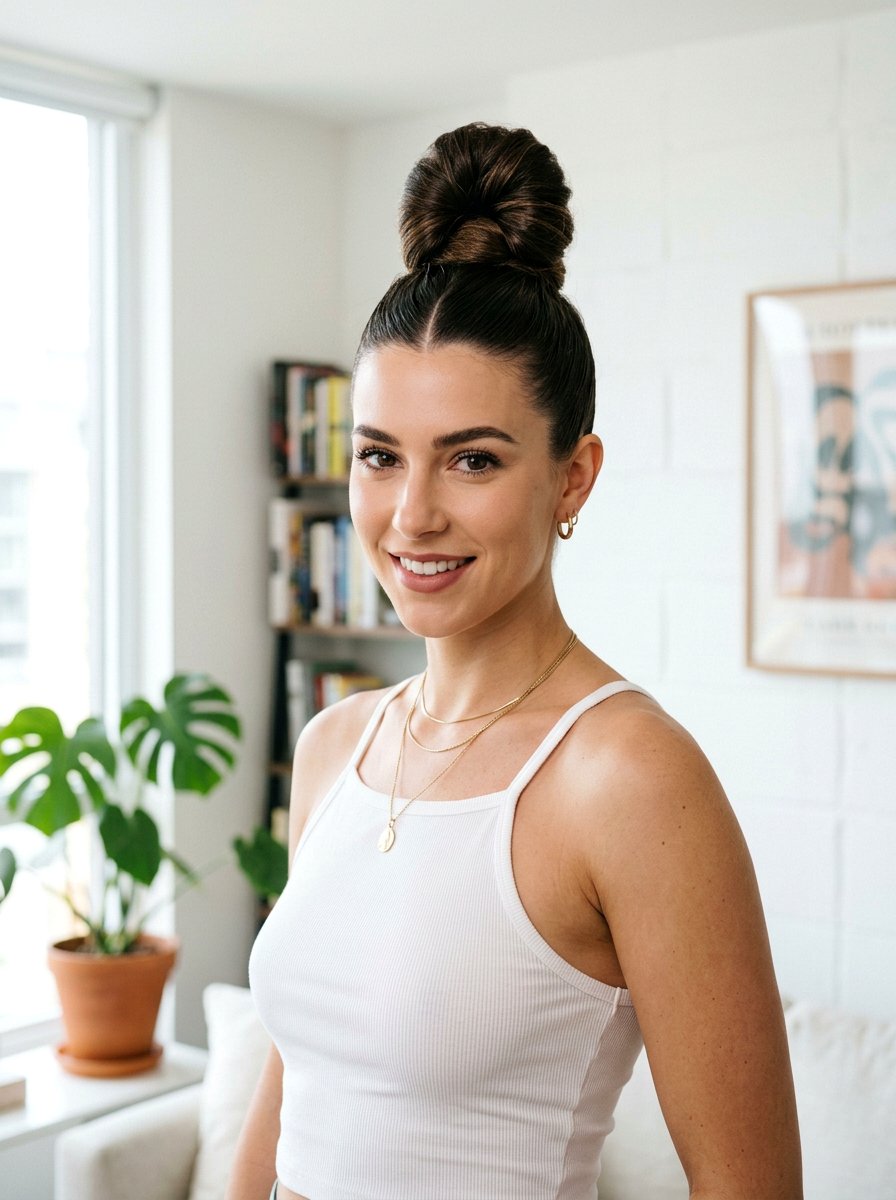 High Topknot With Middle Part - 20 yoga bun with middle part - 20 yoga bun with middle part