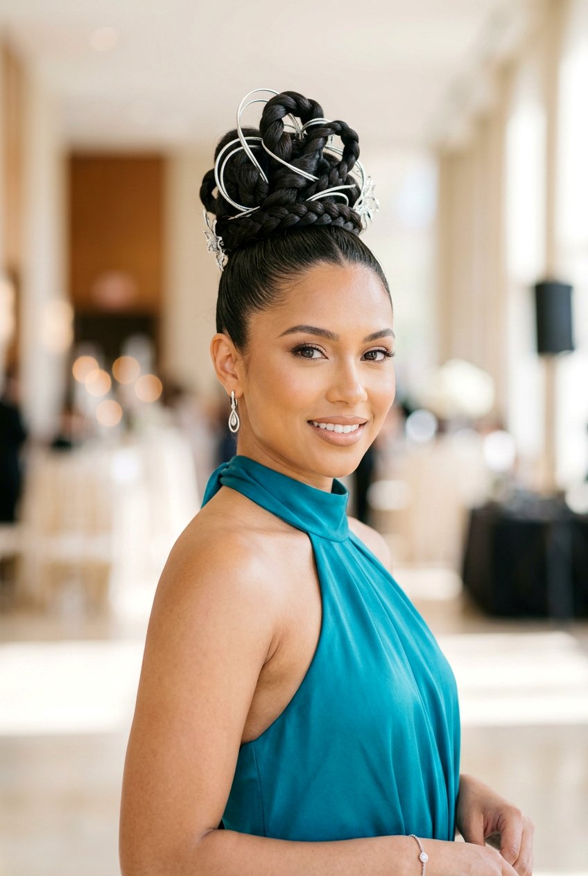 High Twisted Updo - 20 wedding guest hairstyle for naturally gray hair - 20 wedding guest hairstyle for naturally gray hair