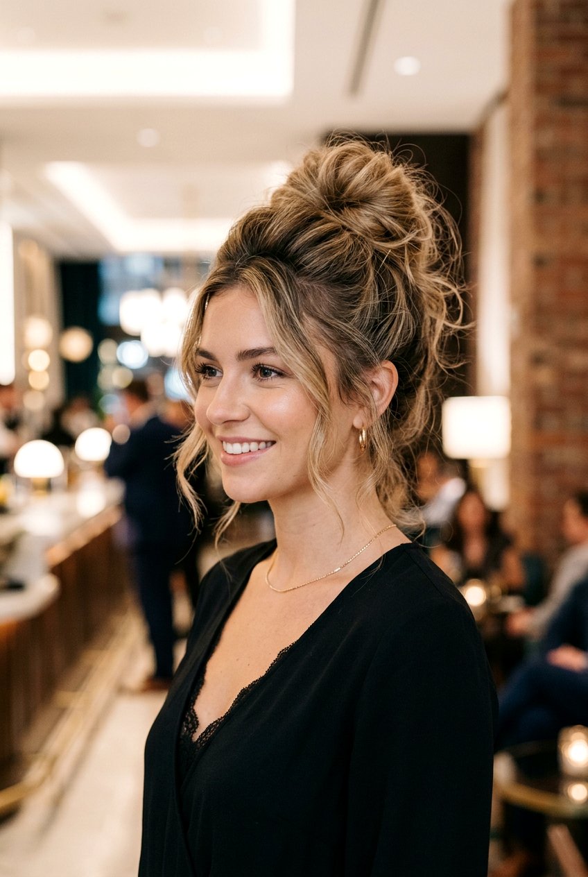 High Undone Bun With Volume At Crown - 20 undone bun hairstyles - 20 undone bun hairstyles