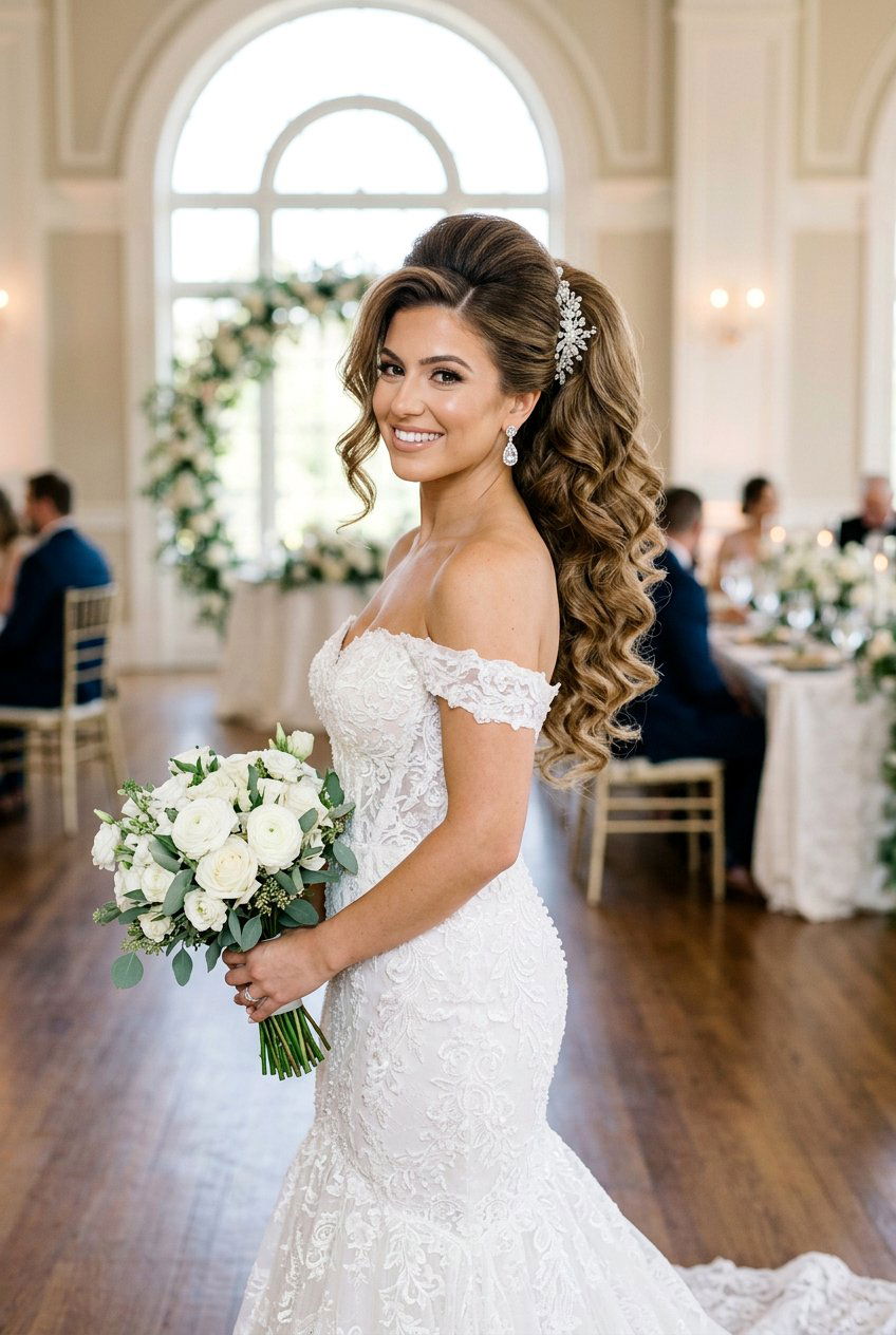 High Volume Bridal Ponytail With Side Part - 20 bridal ponytail with side part - 20 bridal ponytail with side part