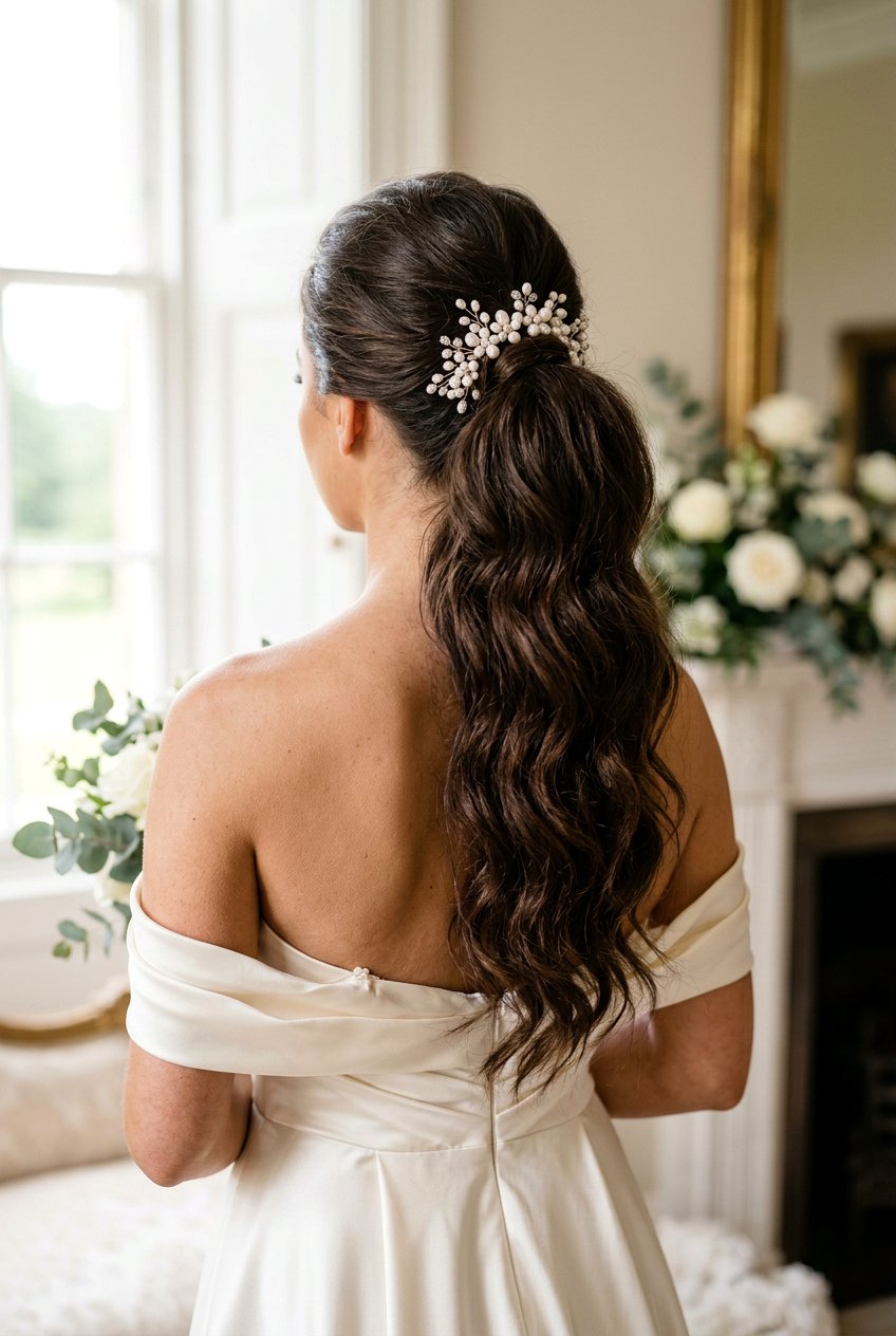 High Volume Bridal Ponytail - 20 bridal ponytail with pearl pins - 20 bridal ponytail with pearl pins