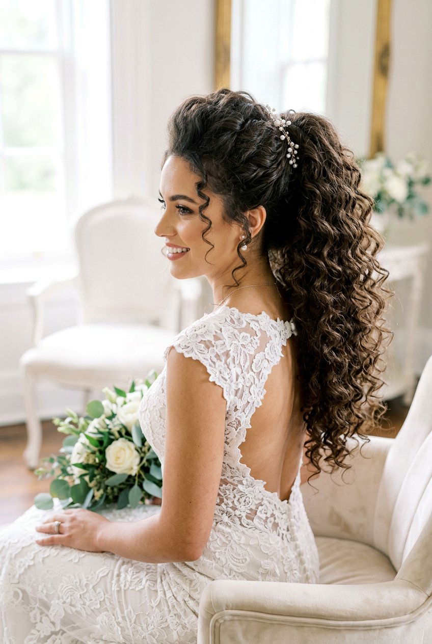 High Volume Curly Ponytail - 20 modern bridal ponytail with curls - 20 modern bridal ponytail with curls