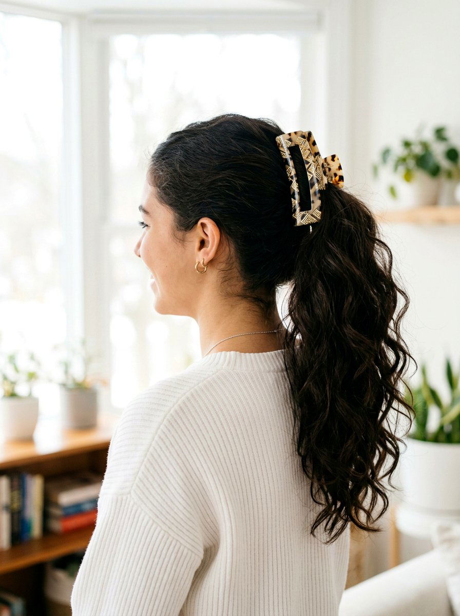 High Voluminous Ponytail with Large Claw Clip - 20 school ponytail with claw clip - 20 school ponytail with claw clip