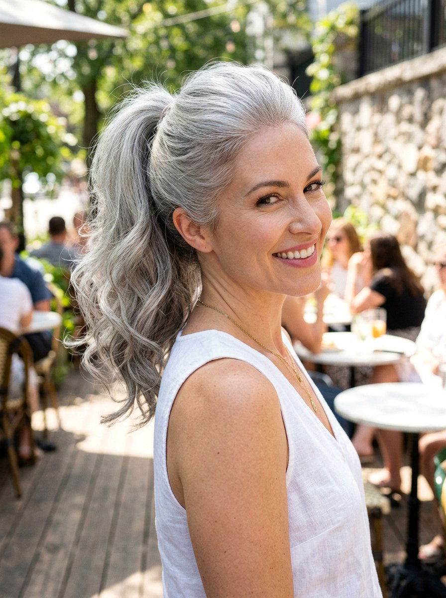 High Voluminous Silver Ponytail - 20 classy silver ponytail hairstyle - 20 classy silver ponytail hairstyle