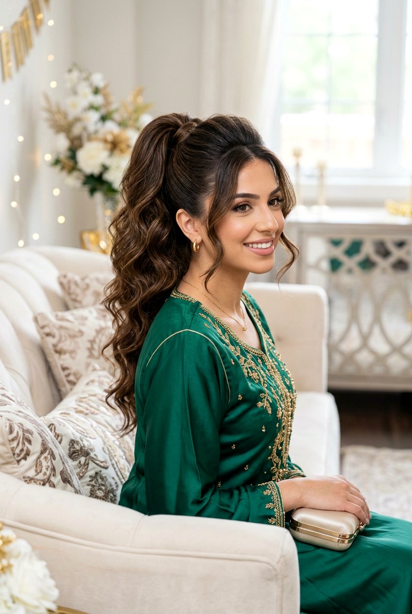 High Wavy Ponytail With Volume - 20 eid party hairstyles for women - 20 eid party hairstyles for women