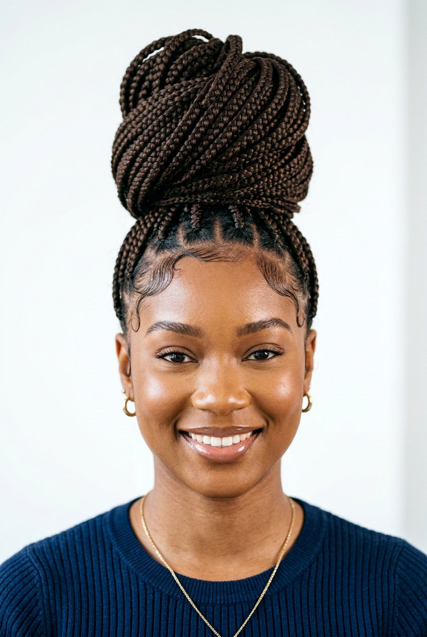 High box braids bun - 20 box braids bun hairstyle - 20 box braids bun hairstyle
