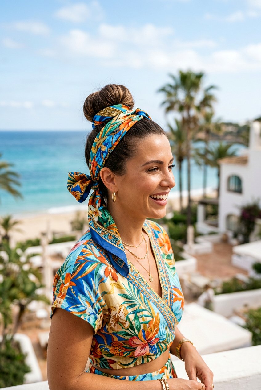 High bun with silk scarf - 20 frizz proof bun for humid weather - 20 frizz proof bun for humid weather