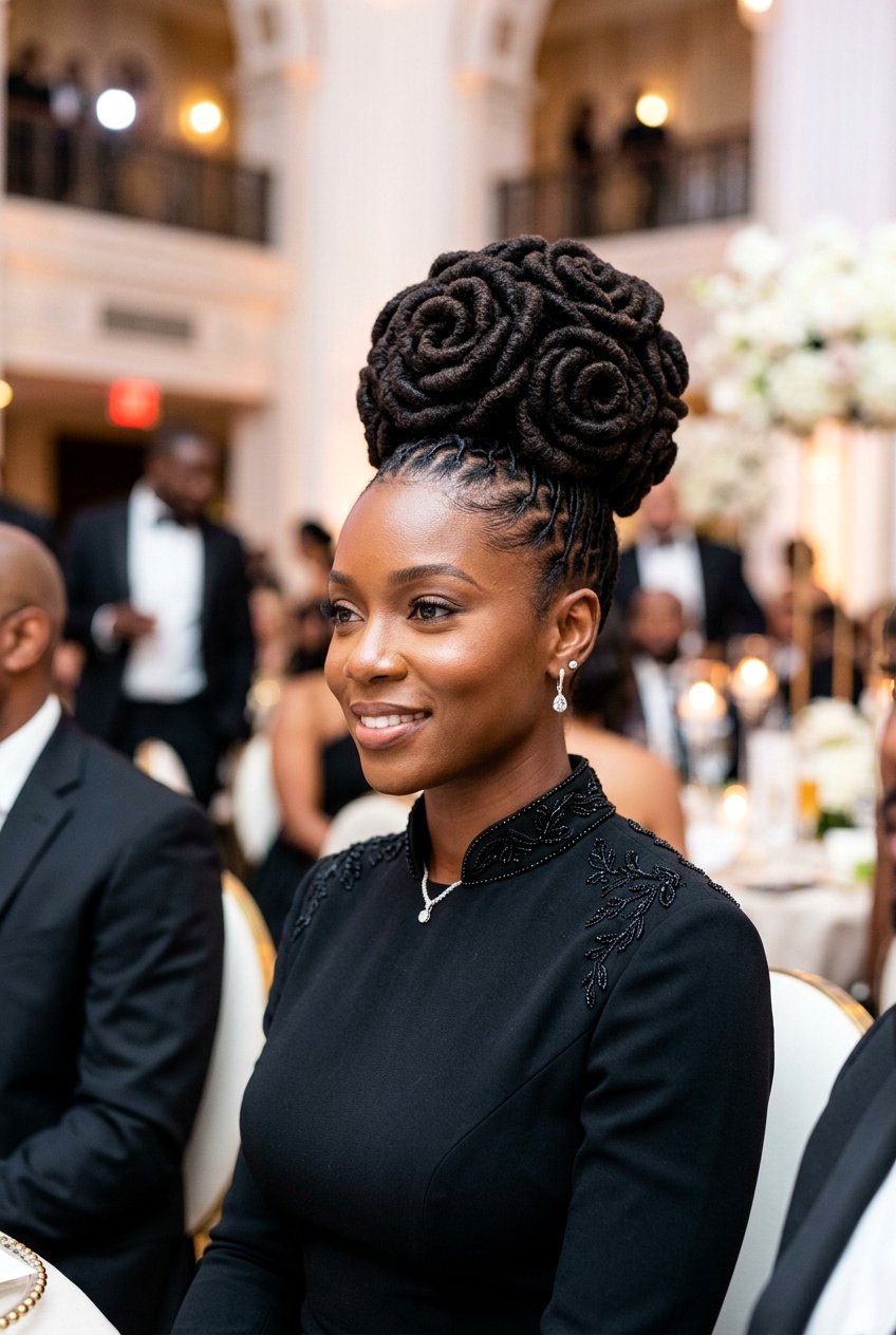 High loc petal bun - 20 loc petal bun hairstyle - 20 loc petal bun hairstyle