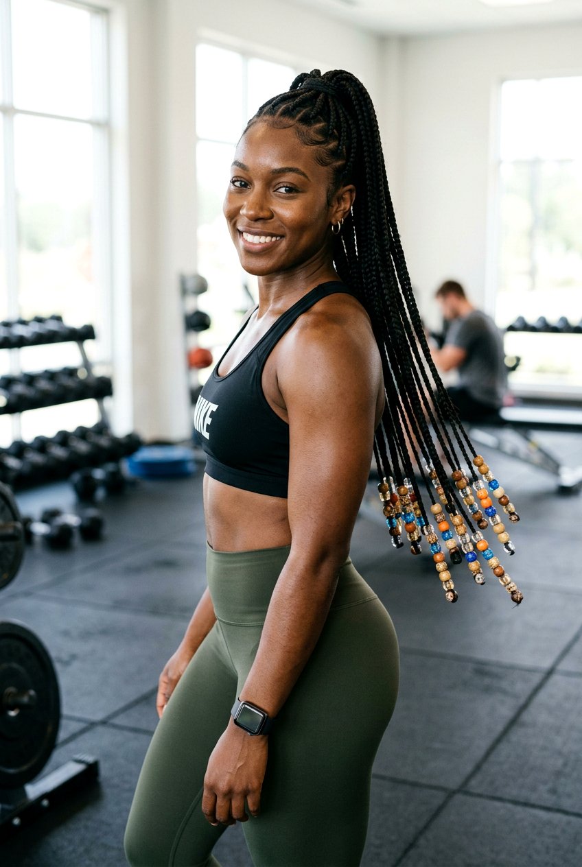 High ponytail box braids with beads - 20 box braids with beads - 20 box braids with beads