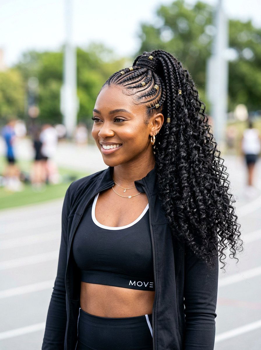 High ponytail tribal braids with curls - 20 tribal braids with curls - 20 tribal braids with curls