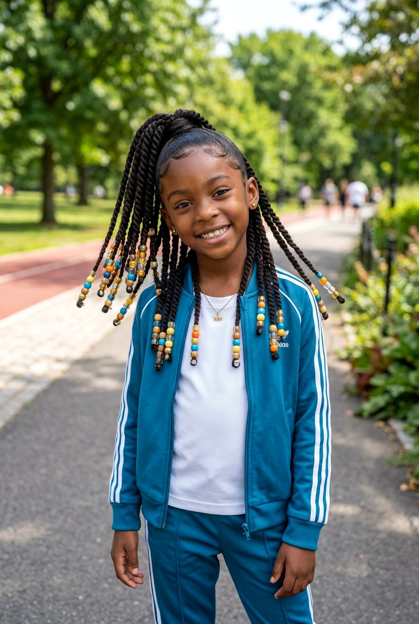 High ponytail twists with beads - 20 little girls twists with beads - 20 little girls twists with beads
