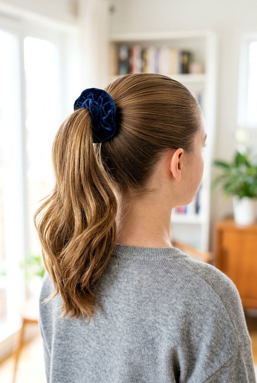 High ponytail with scrunchie - 20 cute hairstyles for school - 20 cute hairstyles for school