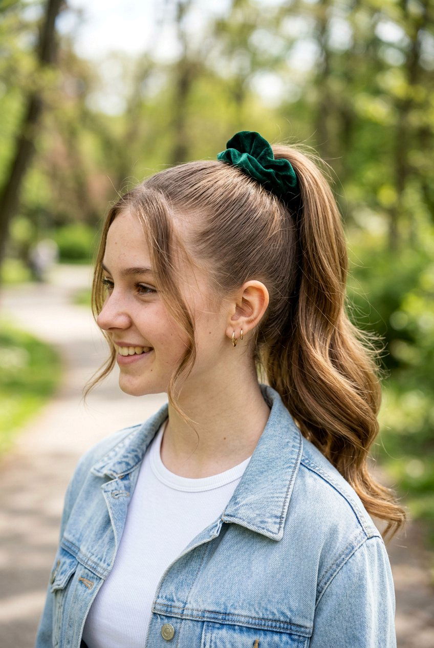 High ponytail with scrunchie - 20 hairstyles for teenage girls - 20 hairstyles for teenage girls