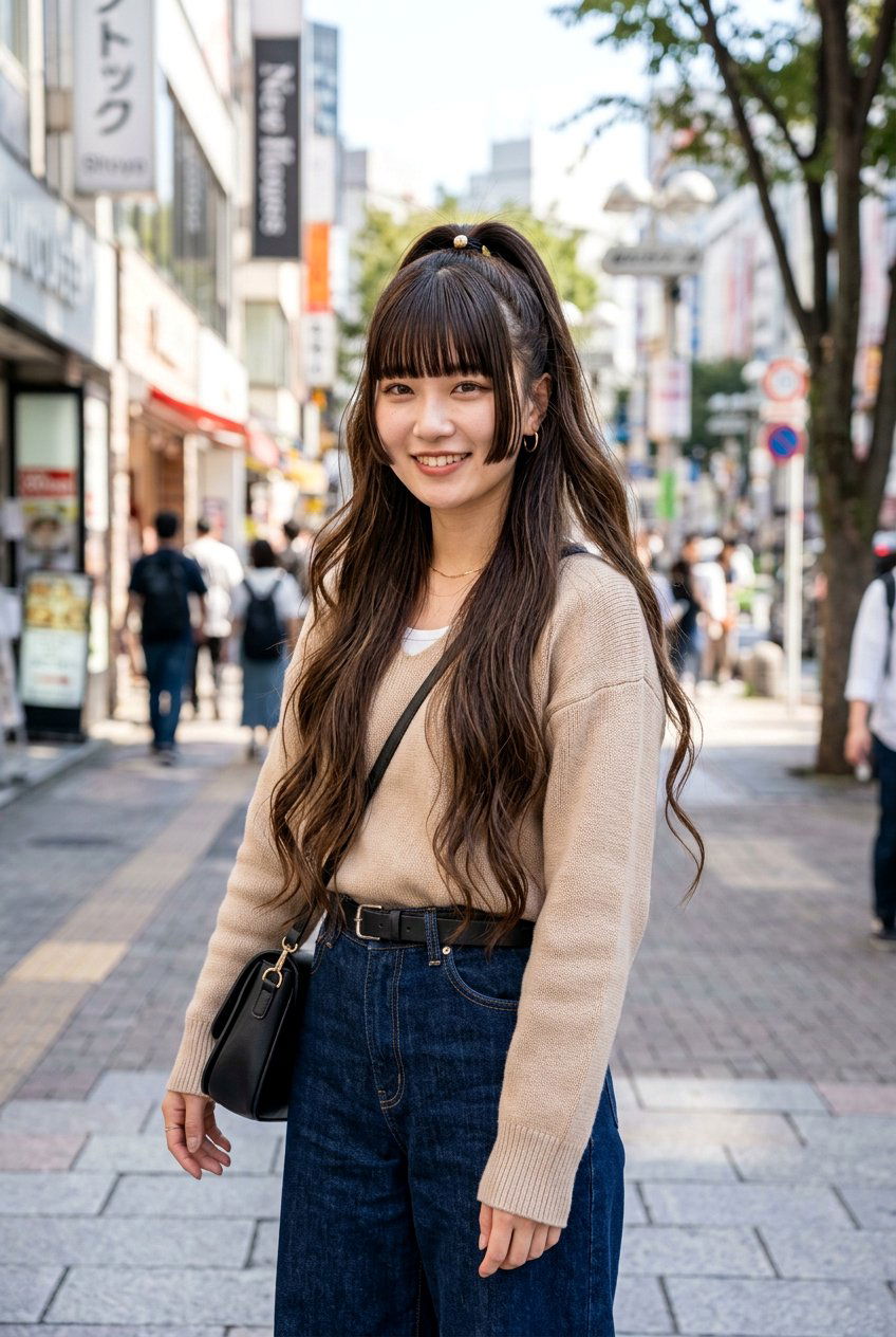 Hime Cut With Long Hair And Half Up Hairstyle - 20 hime cut with long hair - 20 hime cut with long hair