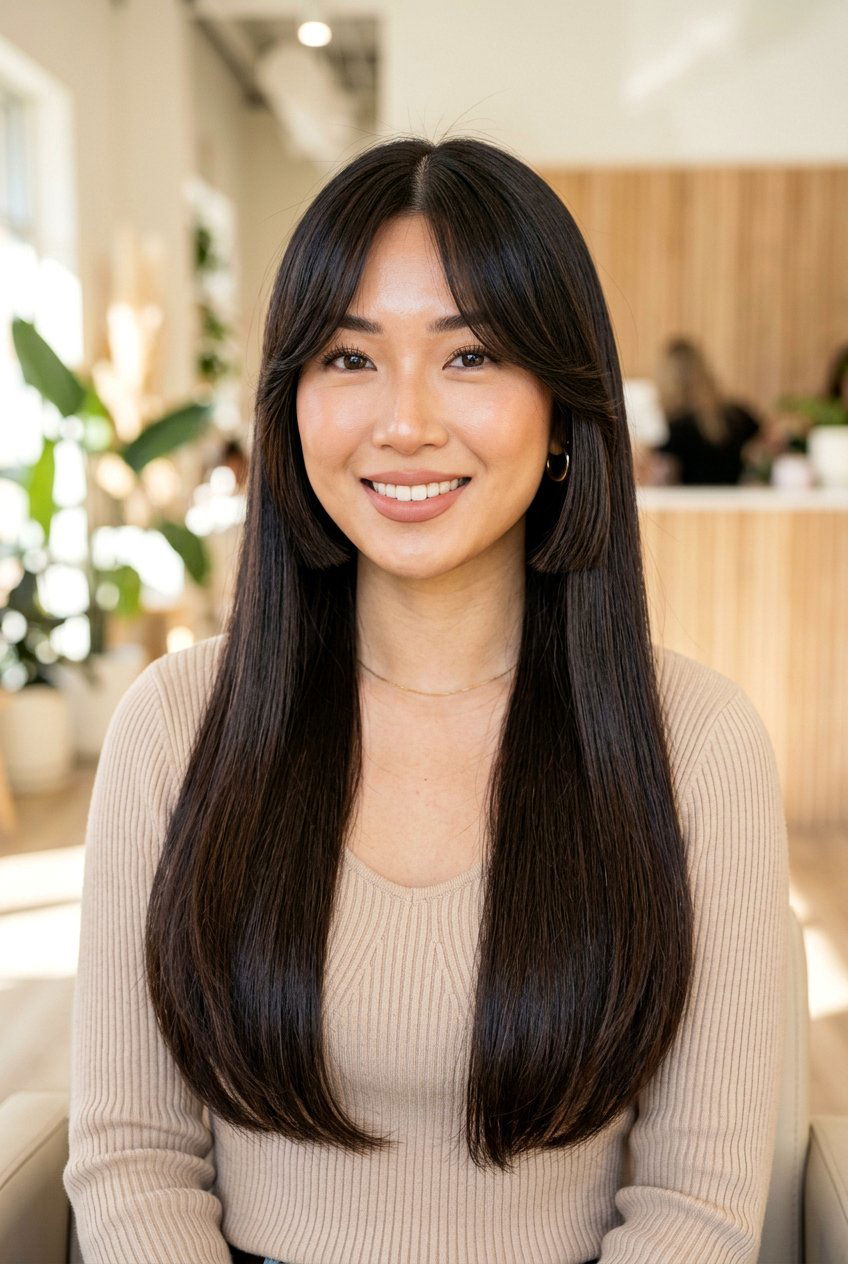 Hime Cut with Curtain Bangs - 20 hime haircut for straight long hair - 20 hime haircut for straight long hair