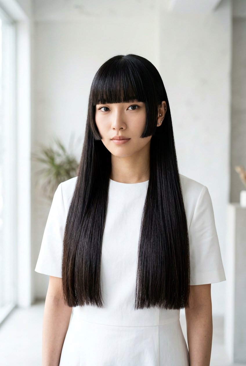 Hime Cut with Long Blunt Ends - 20 hime haircut for straight long hair - 20 hime haircut for straight long hair