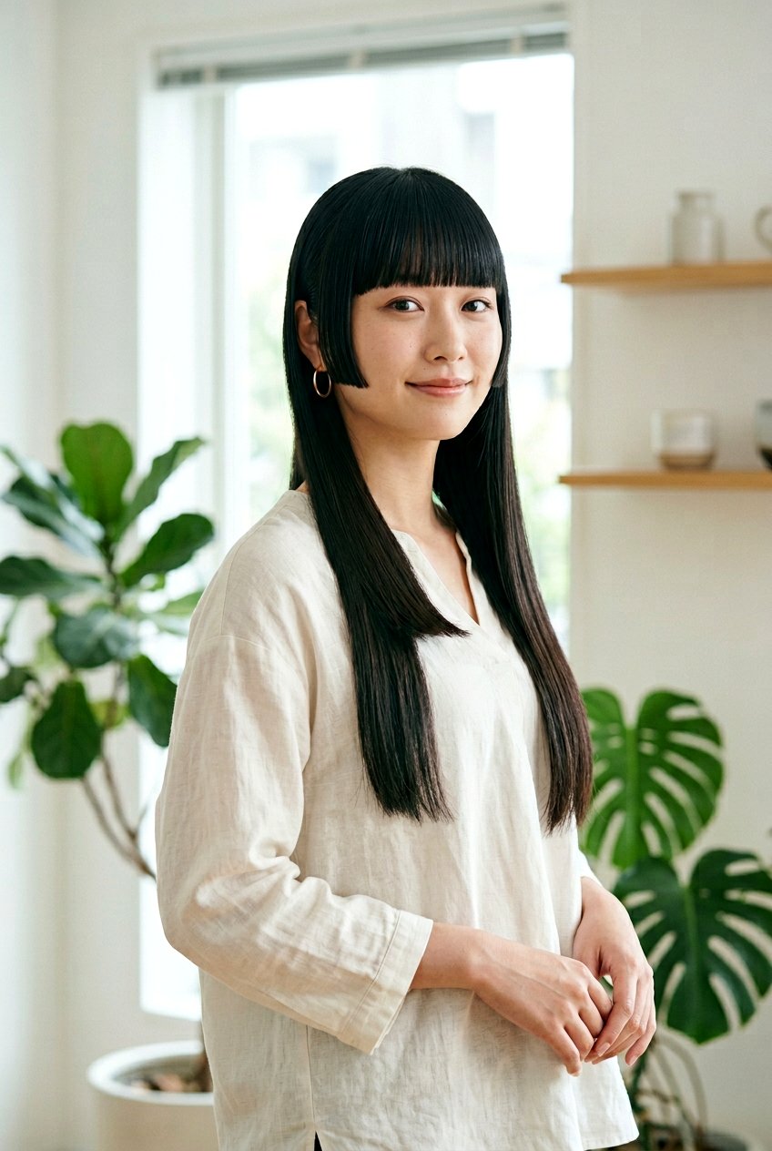 Hime Cut with Shoulder Length Sidelocks - 20 hime haircut for straight long hair - 20 hime haircut for straight long hair