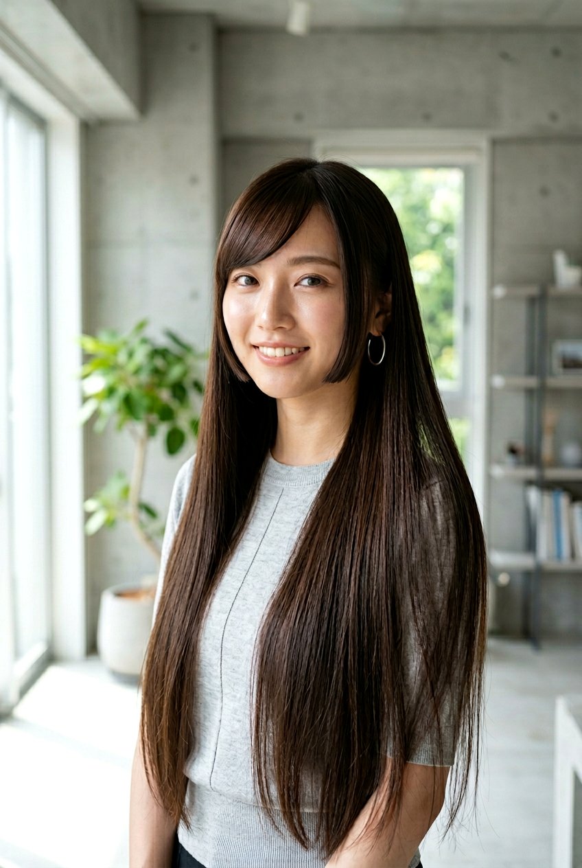 Hime Cut with Side Swept Bangs - 20 hime haircut for straight long hair - 20 hime haircut for straight long hair