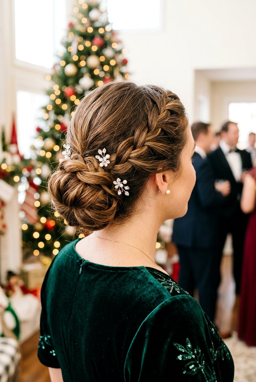 Holiday Braided Bun Updo - 20 festive braid bun hairstyle - 20 festive braid bun hairstyle