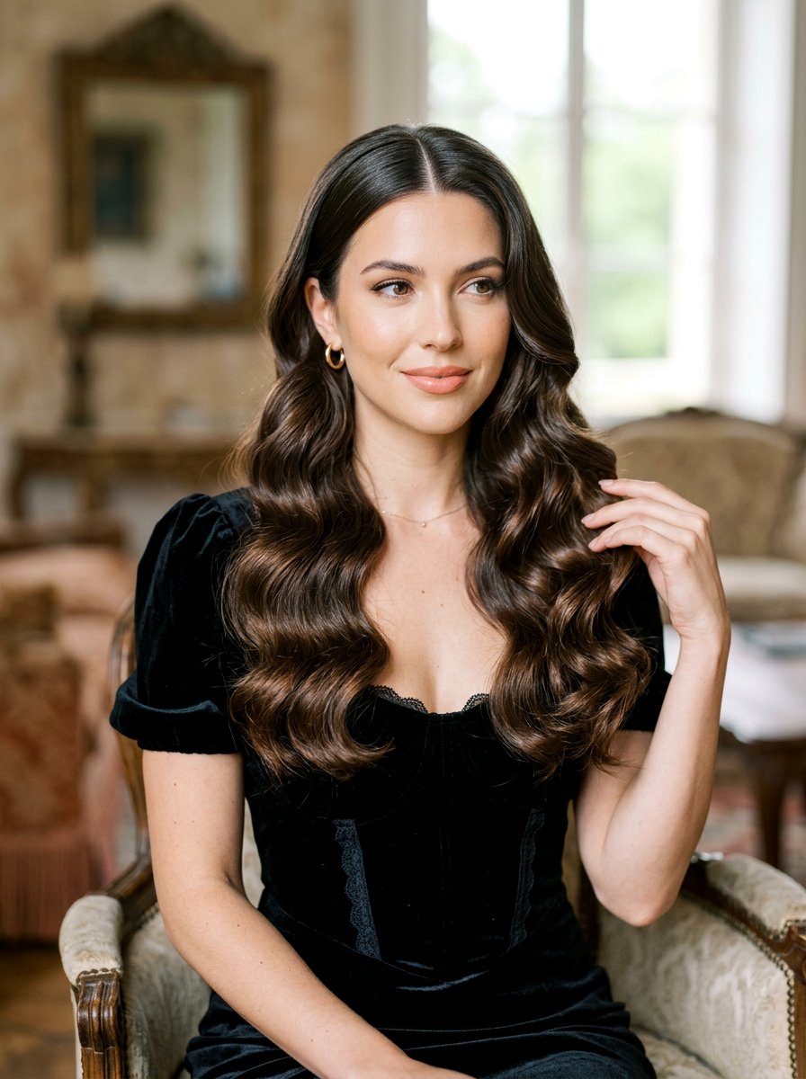 Hollywood Waves With Center Part - 20 date night hairstyle with sleek center part - 20 date night hairstyle with sleek center part