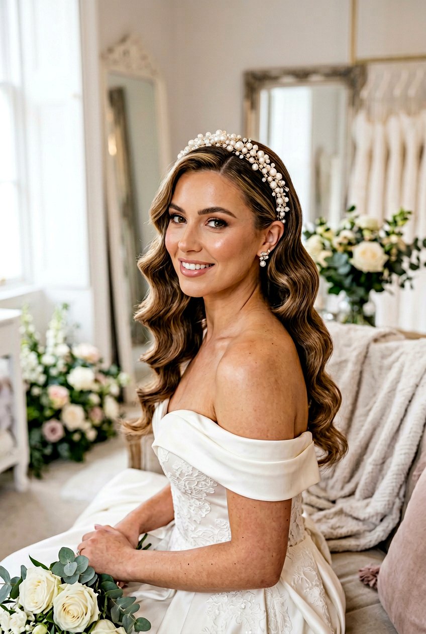 Hollywood Waves With Pearl Headband - 20 bridal hairstyle with pearl headband - 20 bridal hairstyle with pearl headband