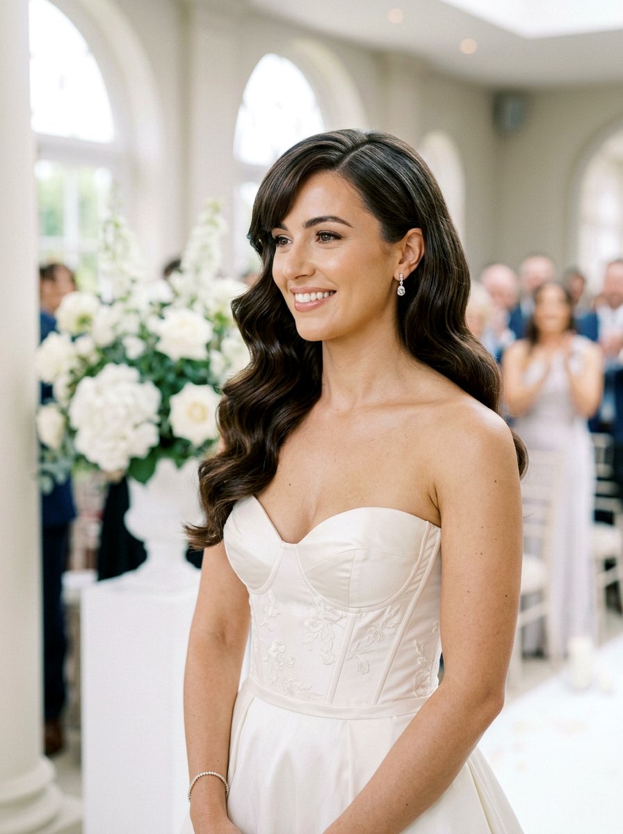 Hollywood Waves with Side Swept Bangs - 20 wedding hairstyles for brides with bangs - 20 wedding hairstyles for brides with bangs