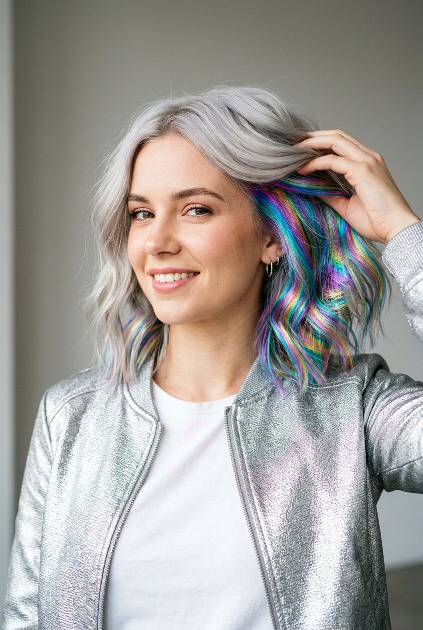 Holographic Hidden Rainbow Hair - 20 hidden rainbow balayage - 20 hidden rainbow balayage
