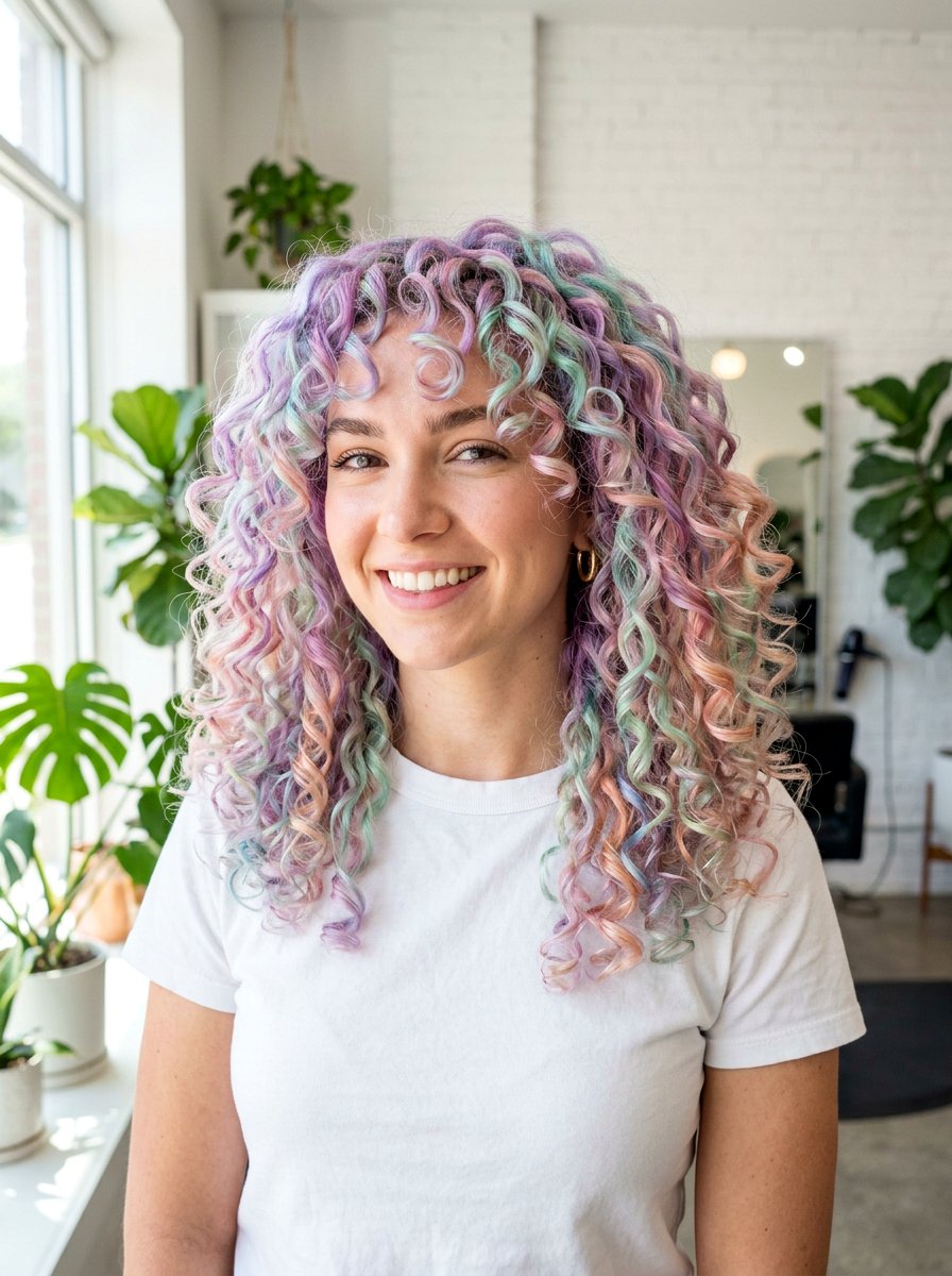 Holographic Pastel Color On Curls - 20 holographic pastel hair color - 20 holographic pastel hair color