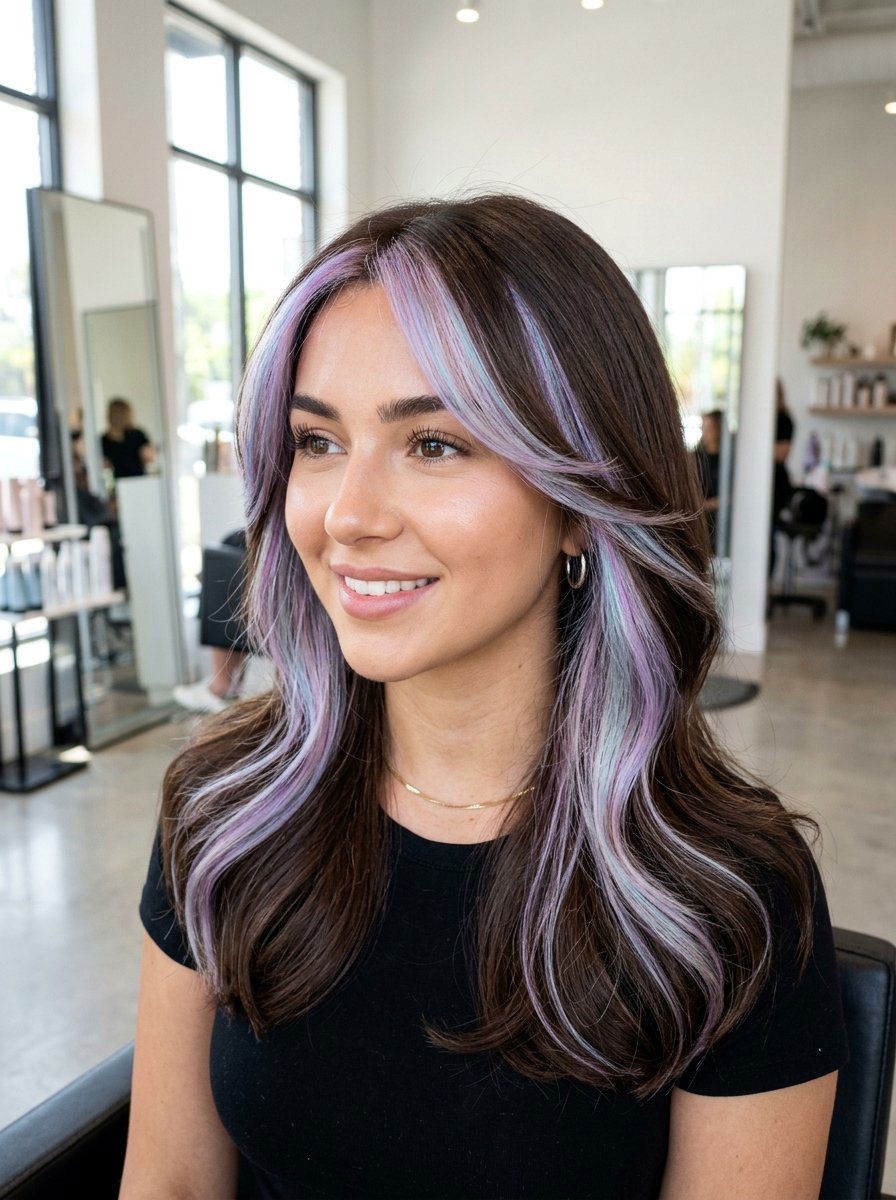 Holographic Pastel Highlights On Brown Hair - 20 holographic pastel hair color - 20 holographic pastel hair color