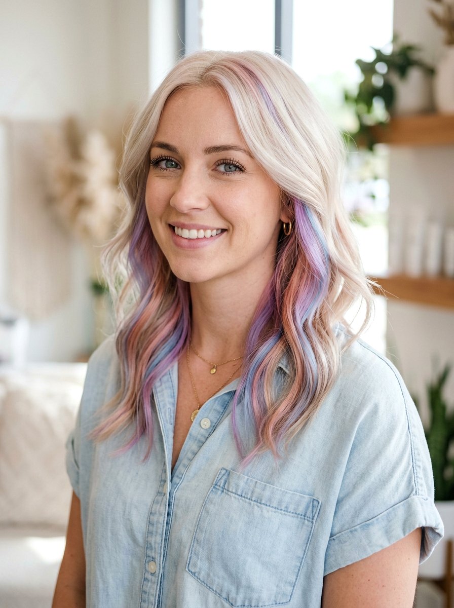 Holographic Peekaboo Highlights on Blonde Hair - 20 holographic peekaboo hair - 20 holographic peekaboo hair