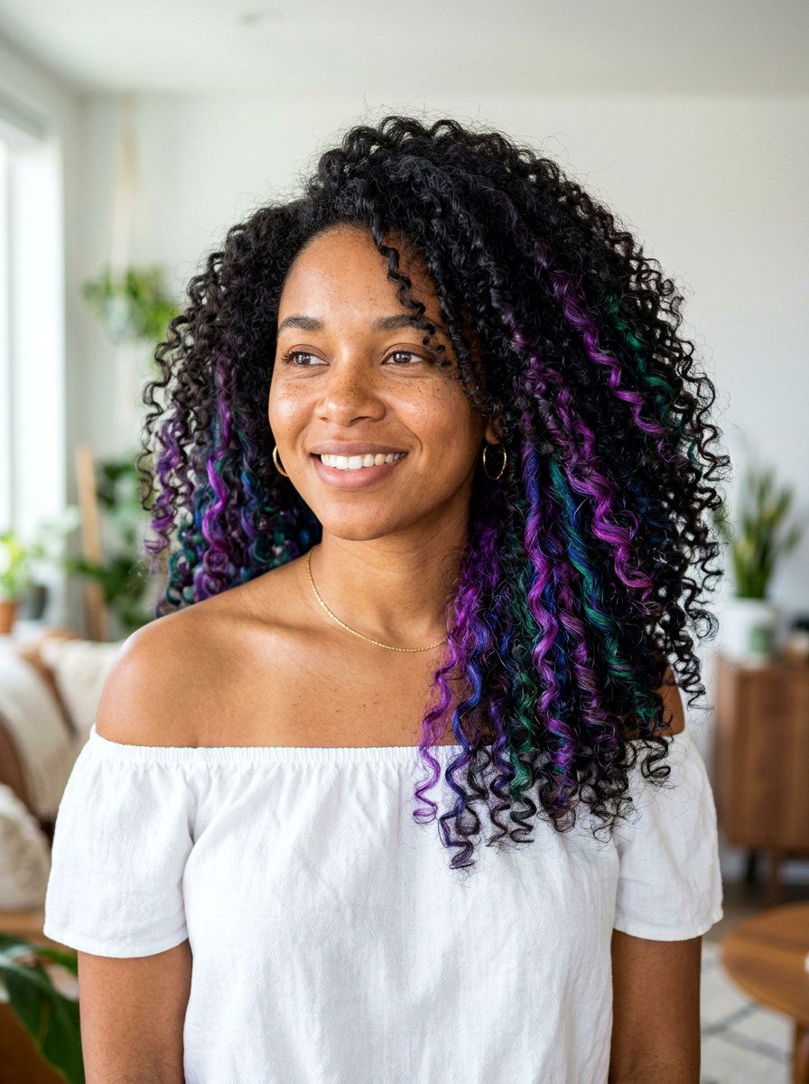Holographic Peekaboo on Curly Hair - 20 holographic peekaboo hair - 20 holographic peekaboo hair