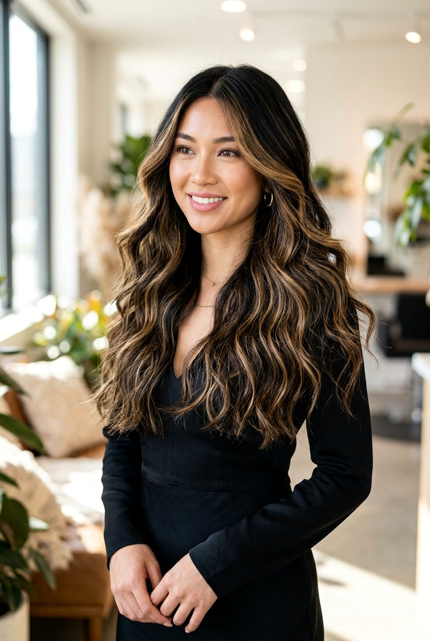 Honey Babylights All Over Black Hair - 20 black hair with honey babylights - 20 black hair with honey babylights