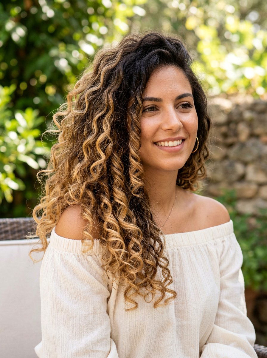 Honey Balayage On 3A Curly Hair - 20 honey balayage for curly hair - 20 honey balayage for curly hair