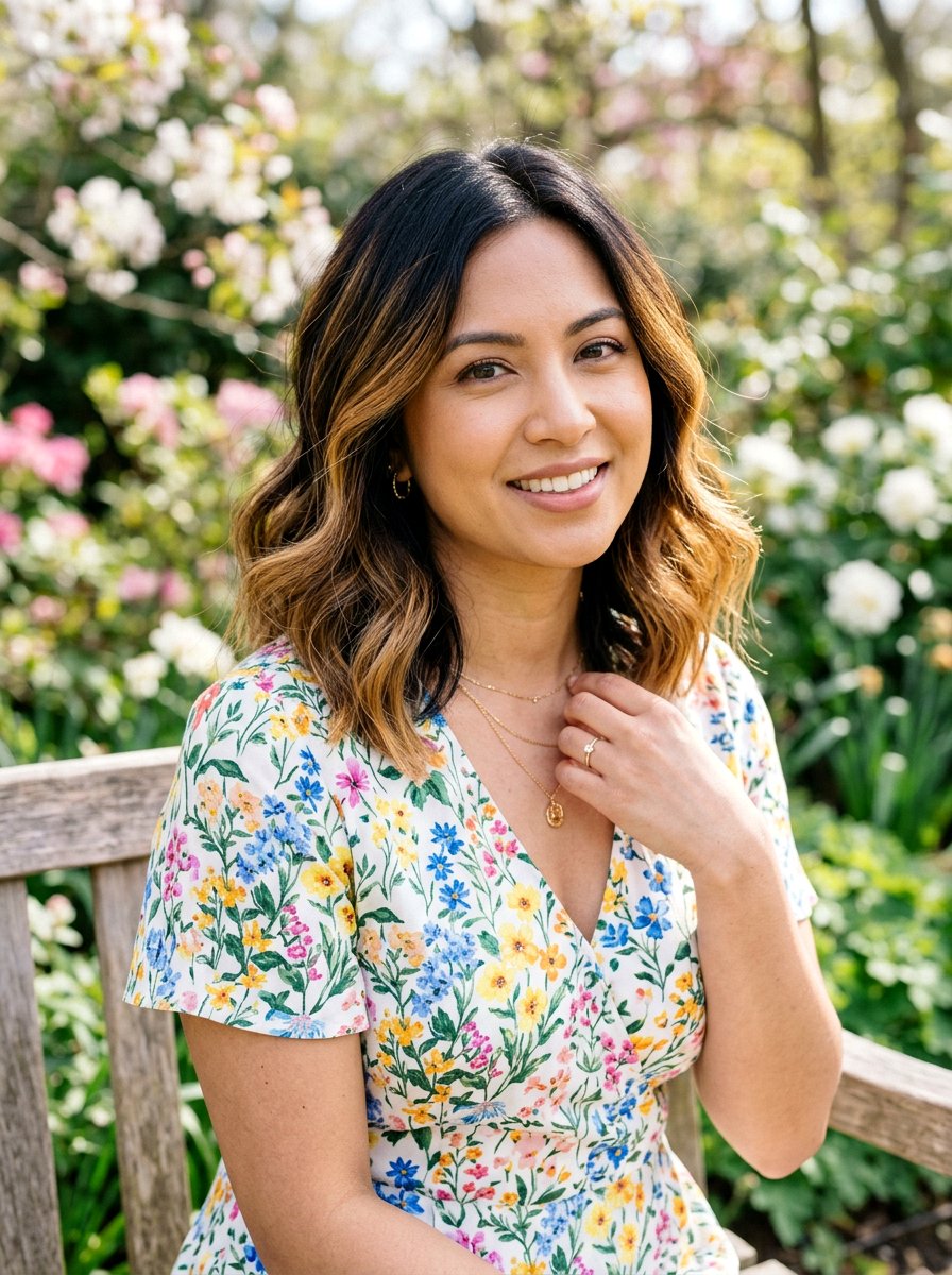 Honey Balayage On Black Shoulder Length Hair - 20 subtle highlights for dark black hair - 20 subtle highlights for dark black hair