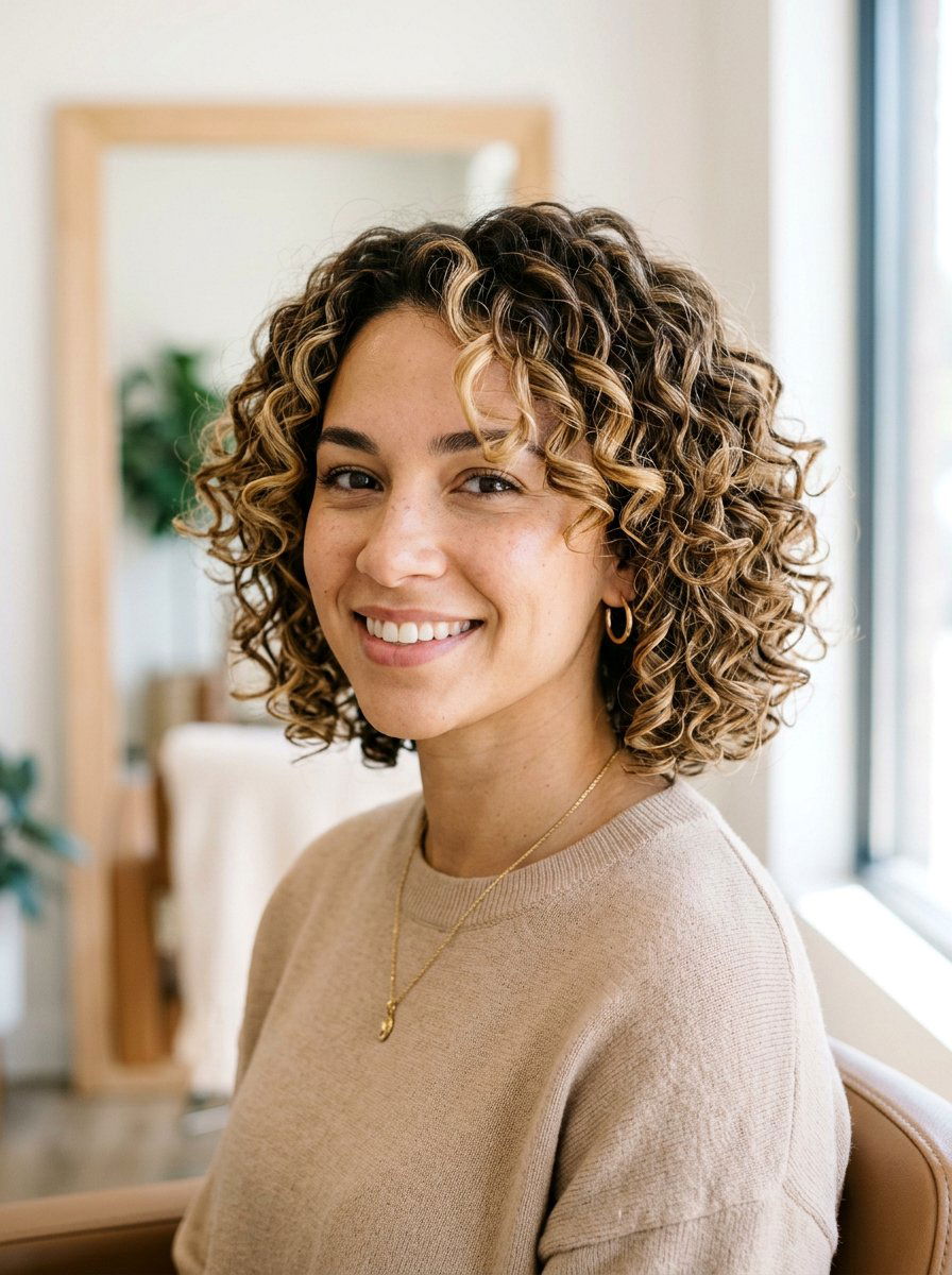 Honey Balayage On Curly Bob - 20 honey balayage for curly hair - 20 honey balayage for curly hair