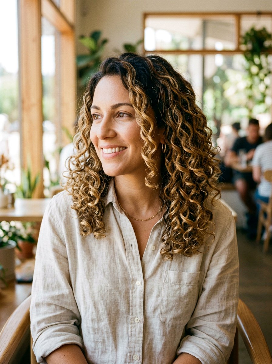 Honey Balayage On Curly Mid Length Hair - 20 honey balayage for curly hair - 20 honey balayage for curly hair