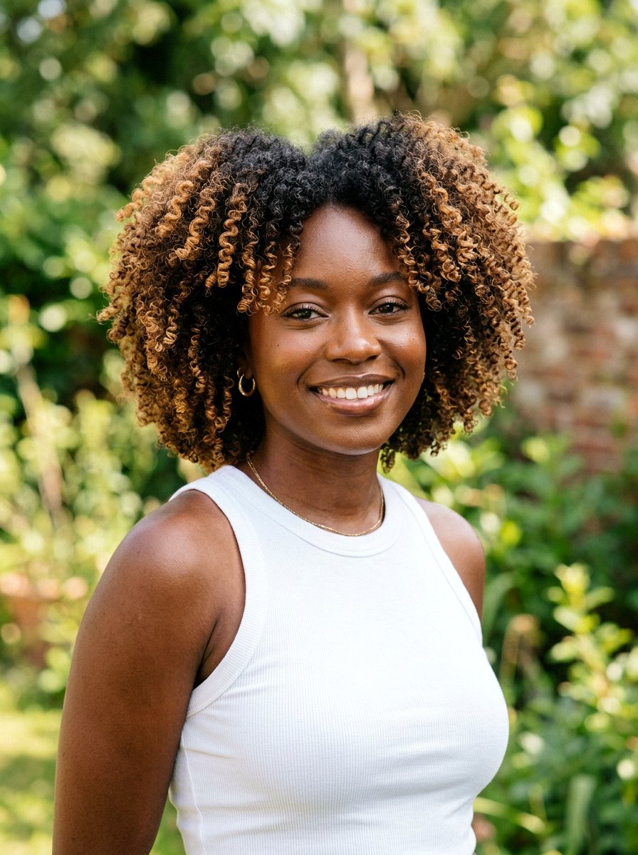 Honey Balayage On Tight Coils - 20 honey balayage for curly hair - 20 honey balayage for curly hair